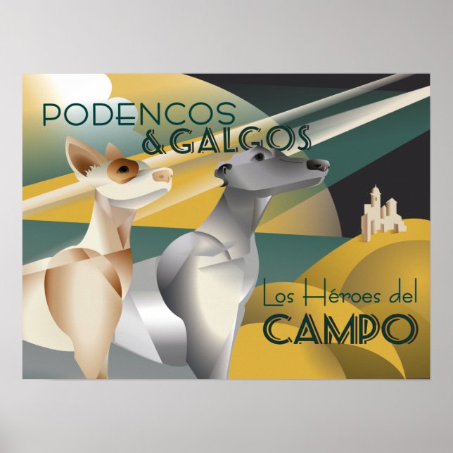 Poster Podenco e Galgo Vintage Art Deco Style (Frente)