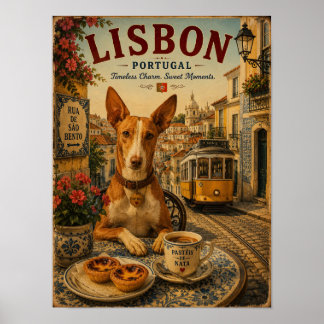 Poster Podengo Português em Arte de Viagem Vintage de Lis