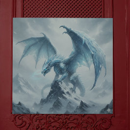 Póster Poderoso Dragão de Gelo No Topo de Uma Montanha