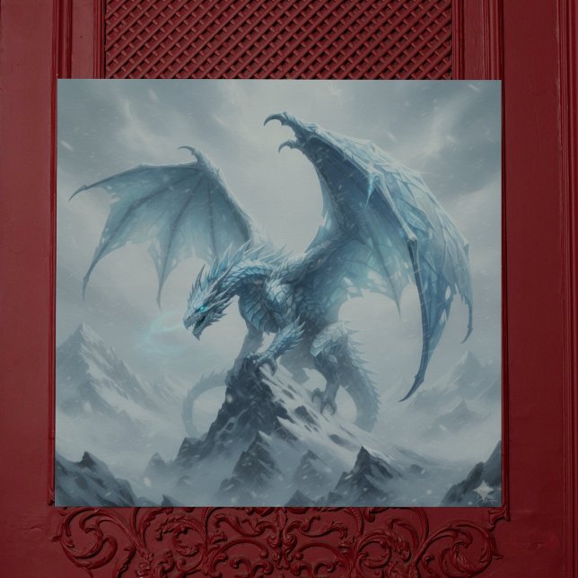 Póster Poderoso Dragão de Gelo No Topo de Uma Montanha (The strength of an ice dragon on a mountaintop)