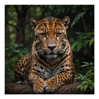 Póster Poderoso Leopardo Descanso na Serenidade Selvagem