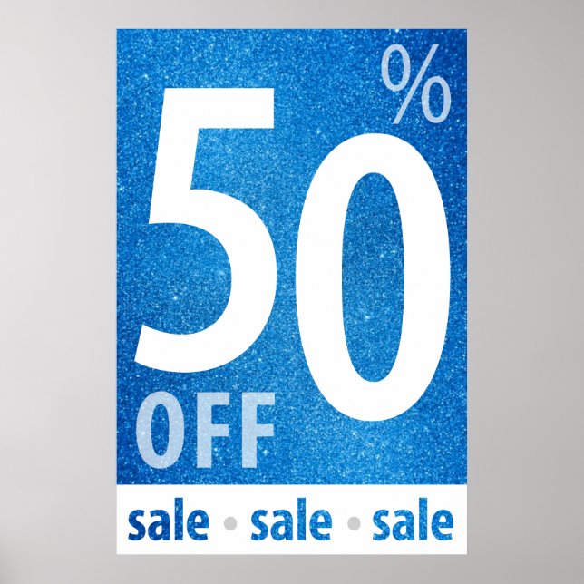 Póster Poderoso sinal de 50% OFF SALE | Brilho Azul (Frente)
