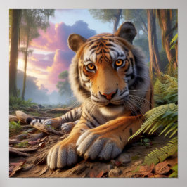 Poster Poderoso Tigre Bengala na Selva Selvagem