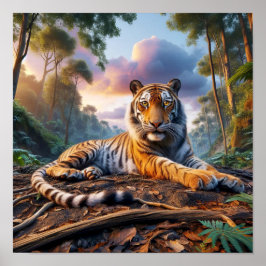 Poster Poderoso Tigre Bengala na Selva Selvagem