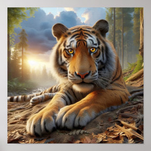 Poster Poderoso Tigre Bengala na Selva Selvagem