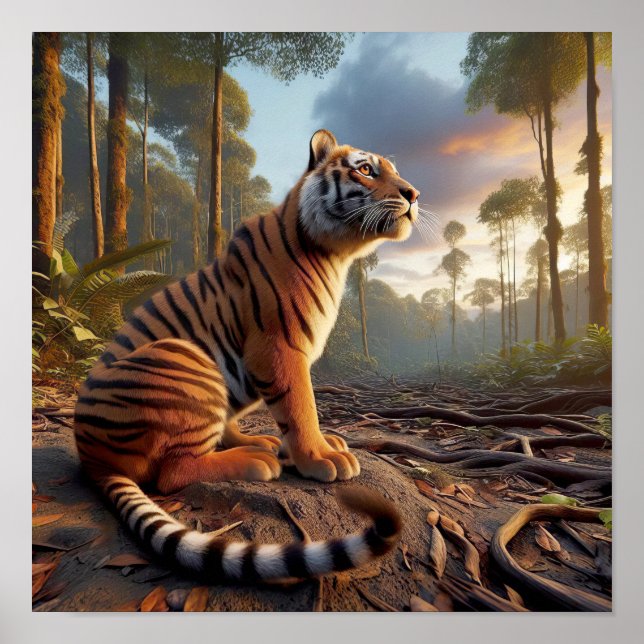 Poster Poderoso Tigre Bengala na Selva Selvagem (Frente)