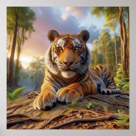 Poster Poderoso Tigre Bengala na Selva Selvagem