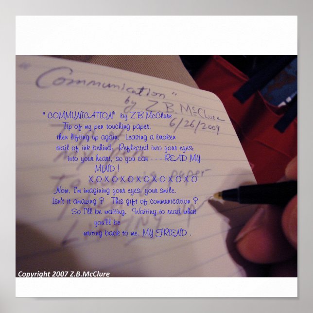 Póster poema "COMUNICAÇÃO" de Z.B.McClure (Frente)