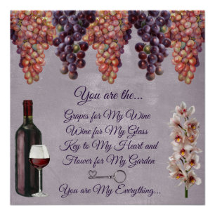Póster Poema De Amor Romântico Com Rolo Com Uvas