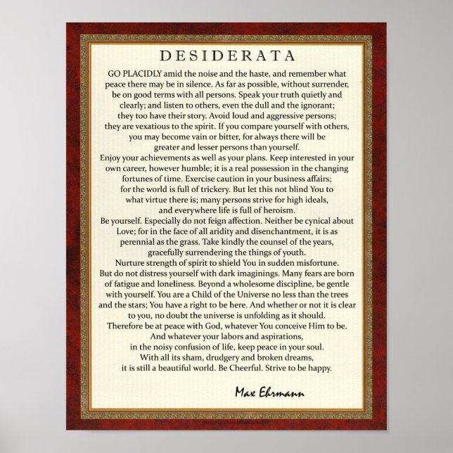 Poster Poema de Desiderata do Estilo Tradicional por Max  (Frente)