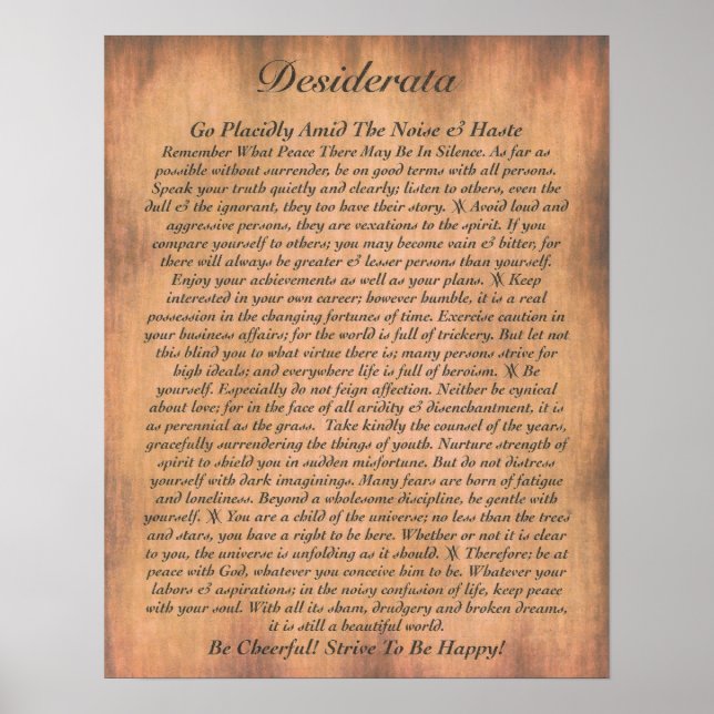 Póster Poema de DESIDERATA=Max Ehrmann=Coleção de Pergami (Frente)