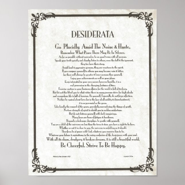 Póster Poema de DESIDERATA=Max Ehrmann=Coleção de Pergami (Frente)