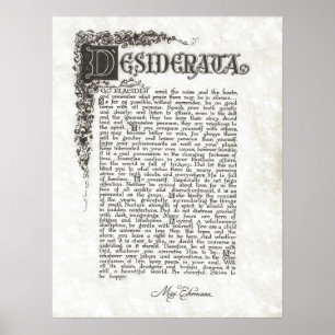 Poster Poema de DESIDERATA=Max Ehrmann=Coleção de Pergami