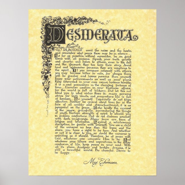Póster Poema de DESIDERATA=Max Ehrmann=Coleção de Pergami (Frente)