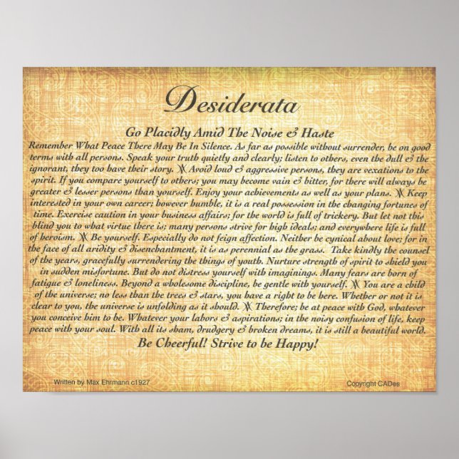 Póster Poema de DESIDERATA=Max Ehrmann=Fossilizado (Frente)