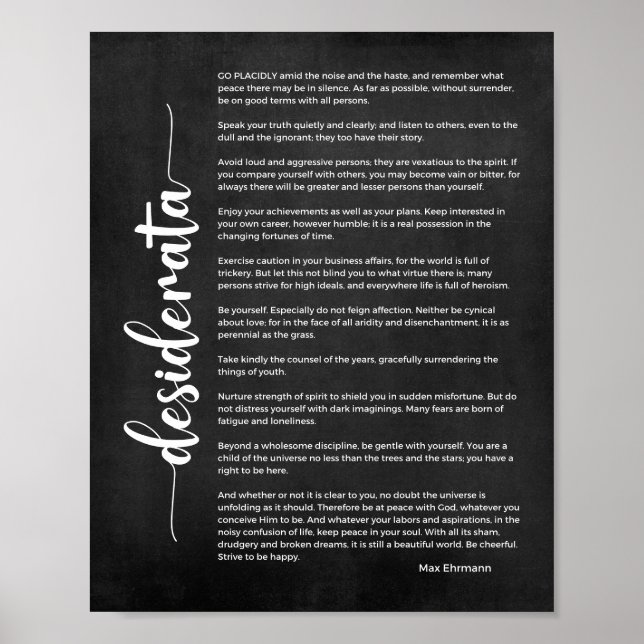 Poster Poema de Desiderata por Max Ehrmann Black and Whit (Frente)