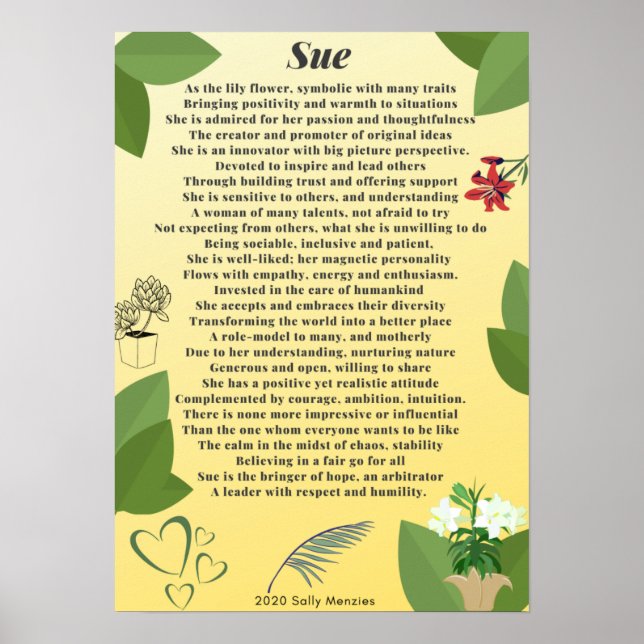 Poster Poema de Nome "Sue" (Frente)