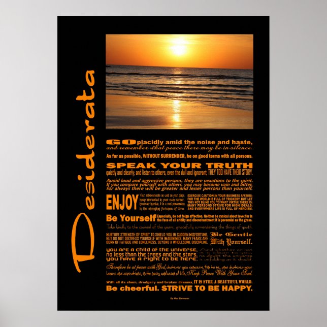 Póster Poema Desiderata Belo Sol Amarelo (Frente)