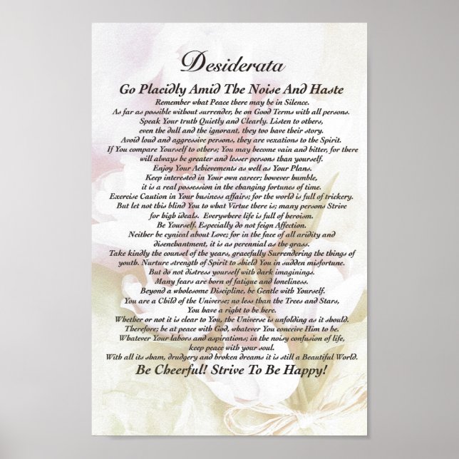 Póster Poema Desiderata em Tulipas de Escória Aquarela (Frente)