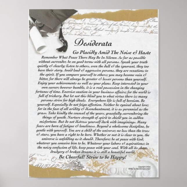 Póster Poema DESIDERATA=Max Ehrmann=Na rolagem de graduaç (Frente)