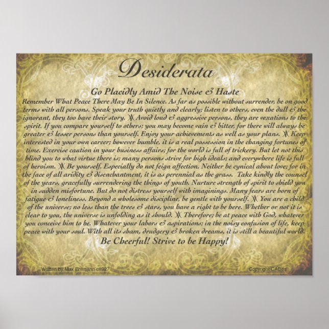 Póster Poema DESIDERATA=Max Ehrmann=Papel de parede antig (Frente)