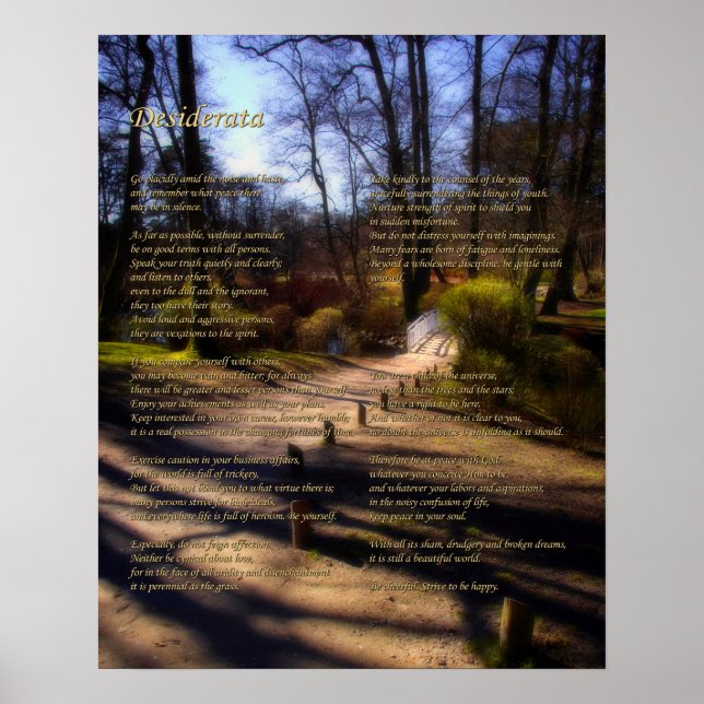 Póster Poema Desiderata no Caminho da Ponte Woodland (Frente)