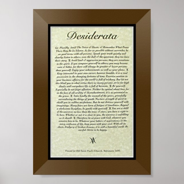 Poster Poema DESIDERATA por Max Ehrmann (Frente)