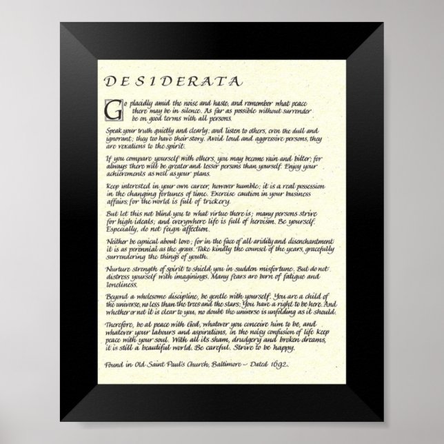 Poster Poema DESIDERATA por Max Ehrmann (Frente)