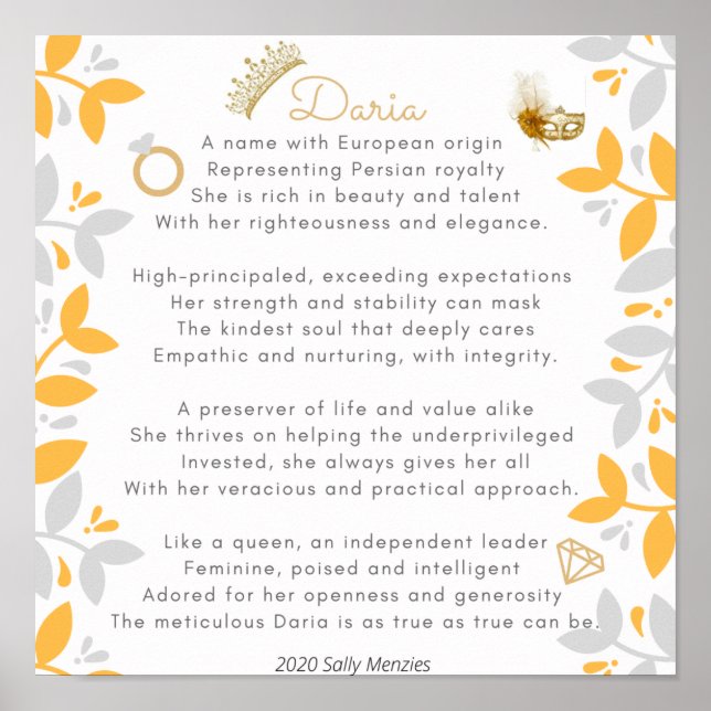 Poster Poema do nome "Daria" (Frente)