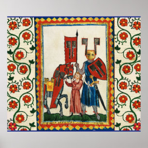 POSTER POETA ALEMÃO COMO MINIATURA MEDIEVAL DO KNIGHT