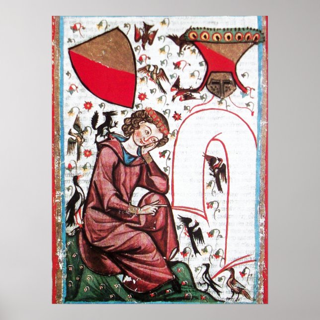 Poster POETA NO JARDIM DE PÁSSAROS Miniatura Medieval (Frente)