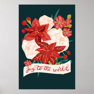Poster Poinsettia Floral Clássica de Natal Vermelho Verde