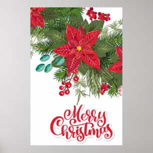 Poster Poinsettia Floral de Natal