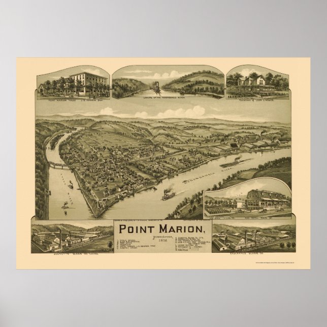 Póster Point Marion, PA Panorâmica Map - 1902 (Frente)