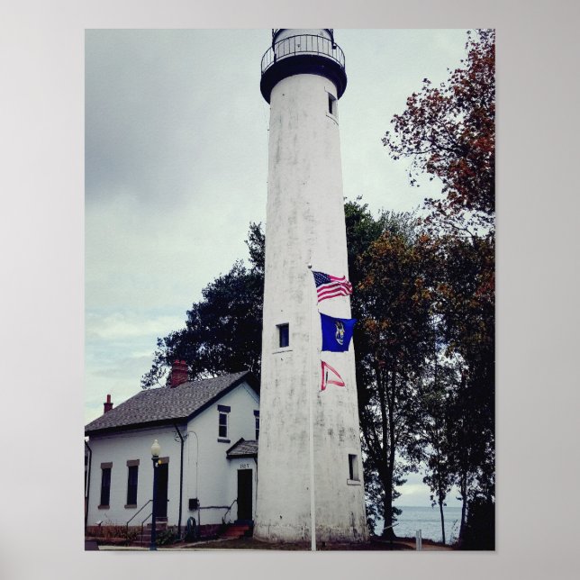 Poster Pointe Aux Barcas Farol em Michigan em (Frente)