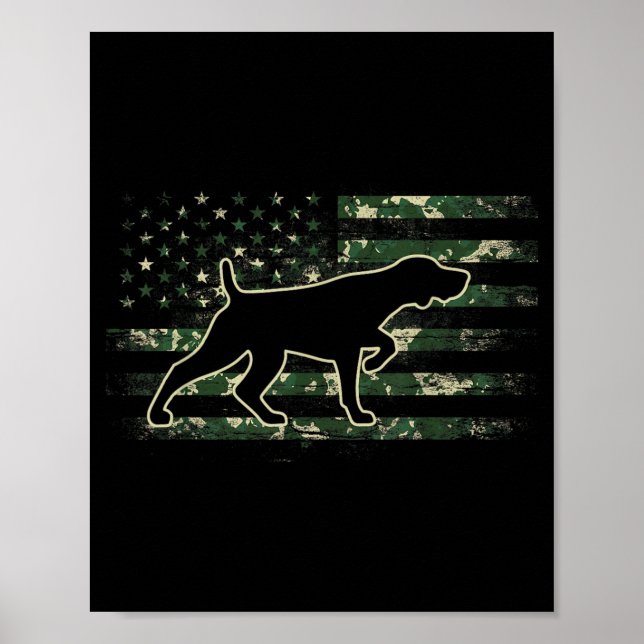 Poster Pointer Alemão de Cabelo Curto Camo Bandeira Ameri (Frente)