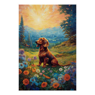 Póster Pointilismo Dachshund Explorando Um Prado