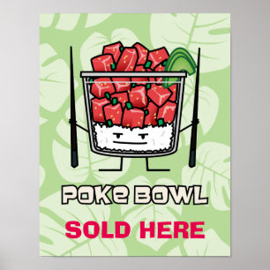 Póster Poke bowl Hawaii salada de peixe cru chopsticks ak