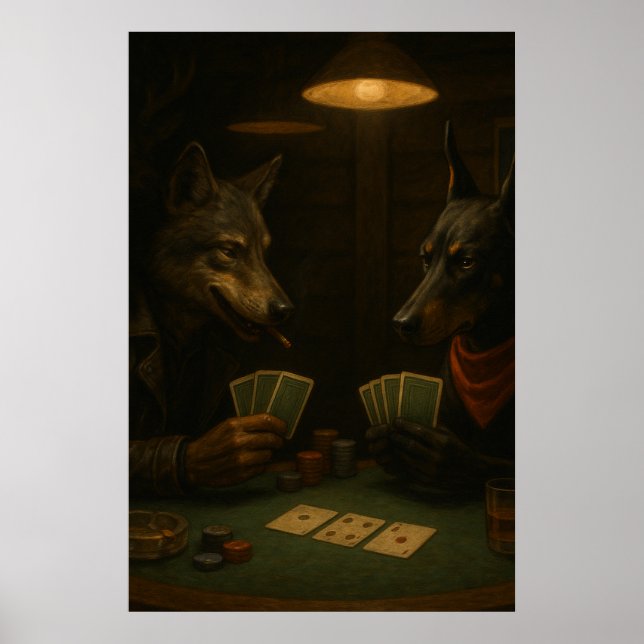 Poster Poker Night | Wolf and Doberman Noir Art (Frente)