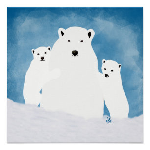 Póster Polar Bear Mãe com Cubos