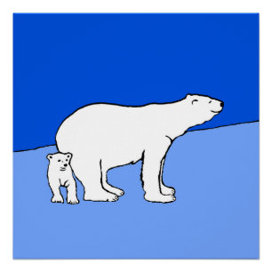 Póster Polar Bear Mãe e Pintura em Cubo - Arte Selvagem