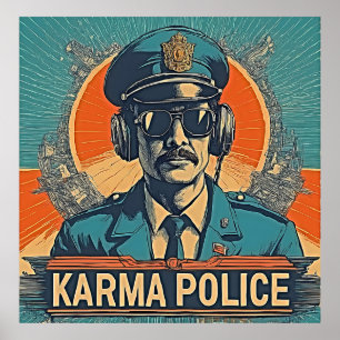 Poster Polícia de Karma - Retrô Whimsy em Cores Negros