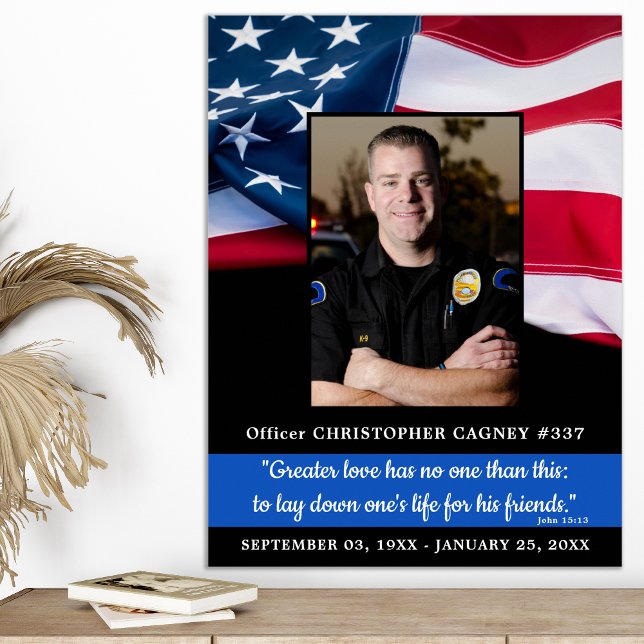 Poster Polícia Memorial Blue Line American Flag Funeral (Criador carregado)