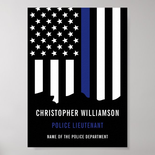 Poster Polícia Personalizada - Polícia de Linha Azul Fino (Frente)