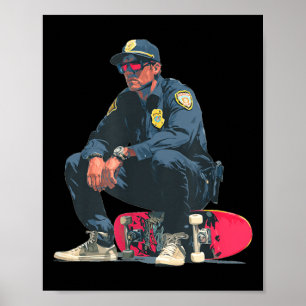 Poster Policial de Óculos de Sol com Skate para Polícia