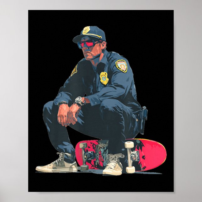 Poster Policial de Óculos de Sol com Skate para Polícia (Frente)