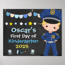 Poster Policial Menino Primeiro Dia de Aula Quadro de Giz