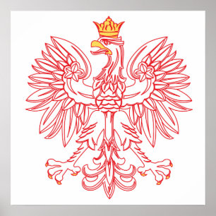 Poster Polish Eagle Outlined In Red