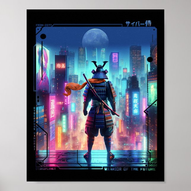 Poster Polo Elétrico Samurai No Retro Cyberpunk Japonês (Frente)