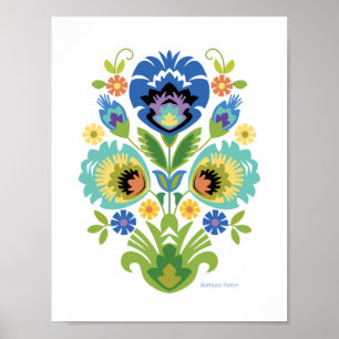 Poster Polonês Floral Blue & Teal Papercut Design